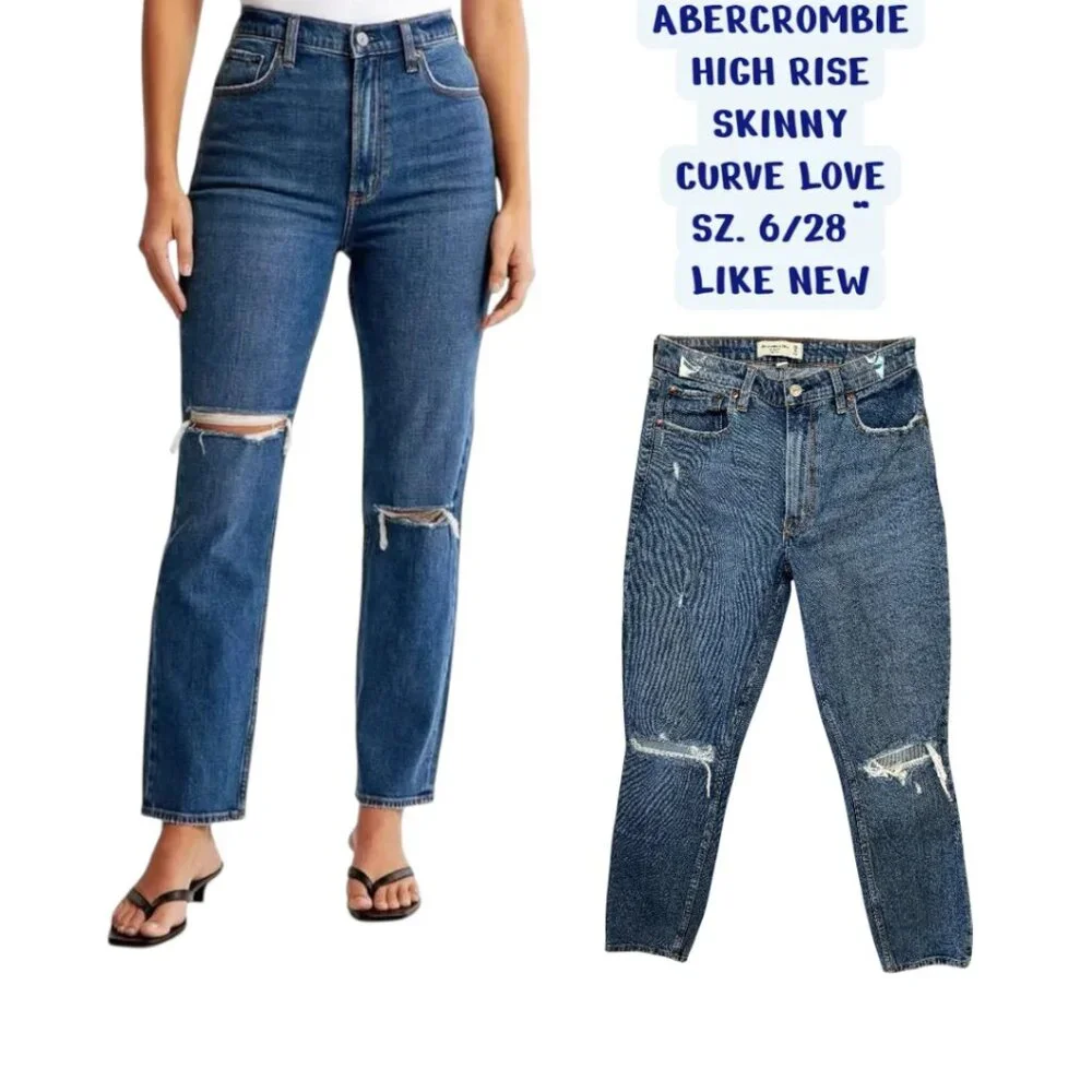 ABERCROMBIE CURVE LOVE HIGH RISE ANKLE CROP DISTRESSED JEANS SZ.‎ 28